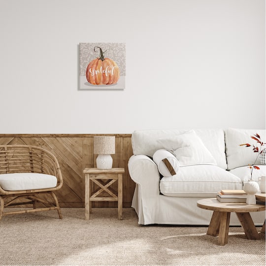 Stupell Industries Grateful Autumnal Pattern Pumpkin Canvas Wall Art